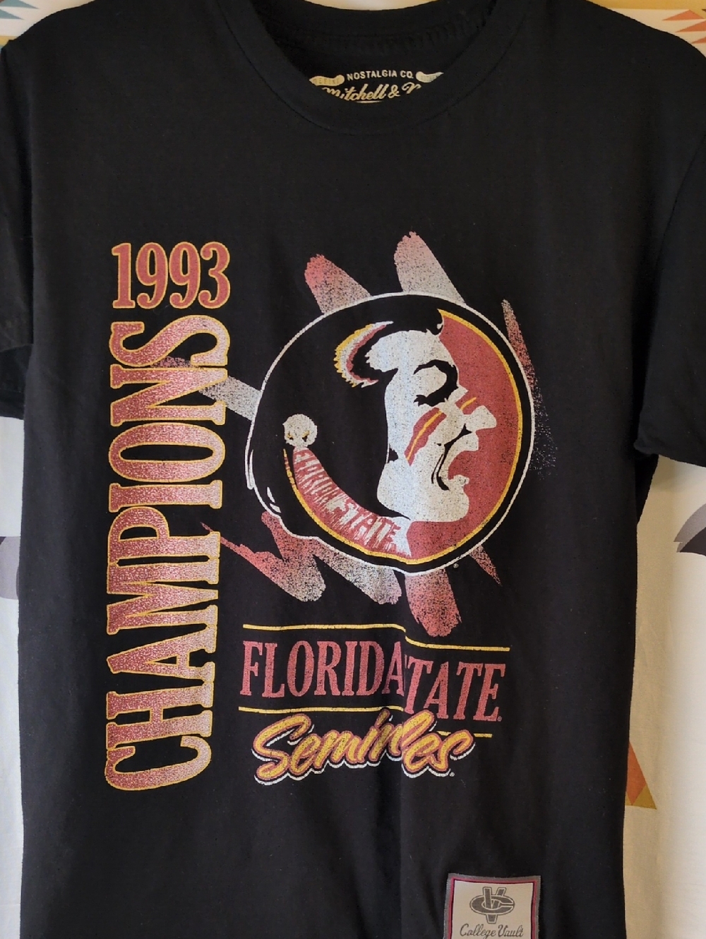 Mitchell & Ness Black Crewneck Tee with Cream Label Print